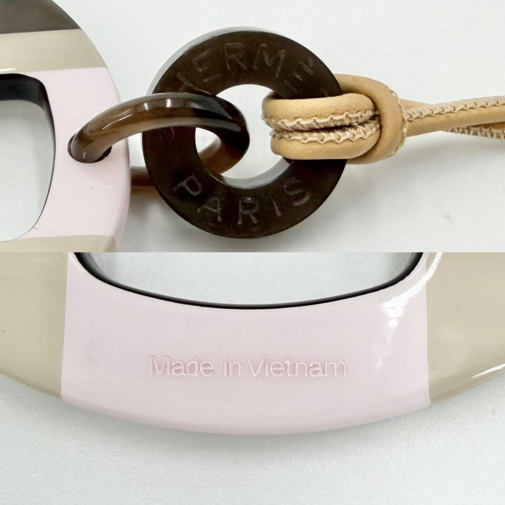 HERMES エルメス ネックレス Hエキップ ペンダント アクセサリー ホース ベージュ ピンク メンズ レディース バッファローホーン レザー シルバー金具 ユニセックス 約16.9g【中古品】
