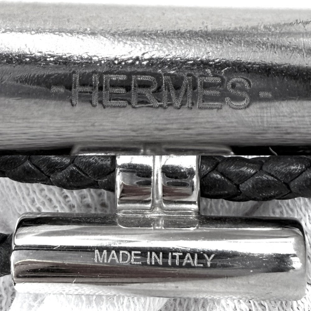 HERMES エルメス ブレスレット レザーブレスレット トゥルニ　トレッセ コードブレスレット アクセサリー レザー ブラック 黒 シルバー金具 レディース 約11.1g【中古品】