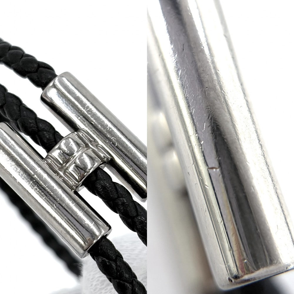 HERMES エルメス ブレスレット レザーブレスレット トゥルニ　トレッセ コードブレスレット アクセサリー レザー ブラック 黒 シルバー金具 レディース 約11.1g【中古品】
