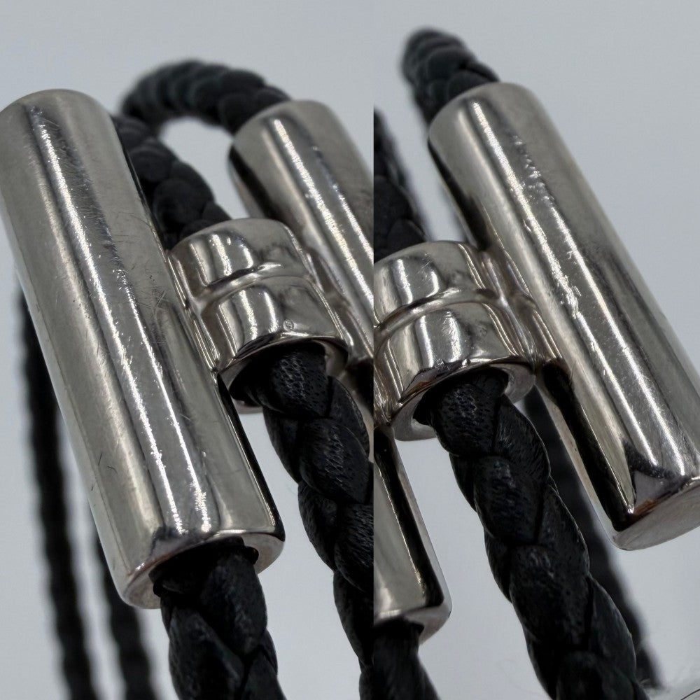 HERMES エルメス ブレスレット レザーブレスレット トゥルニ　トレッセ コードブレスレット アクセサリー レザー ブラック 黒 シルバー金具 レディース 約11.1g【中古品】
