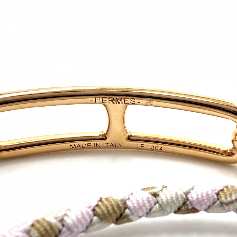 HERMES エルメス ブレスレット ルリドゥブルトゥール アクセサリー ピンク ブラウン 茶 ゴールド金具 レディース 約9.5g【中古品】