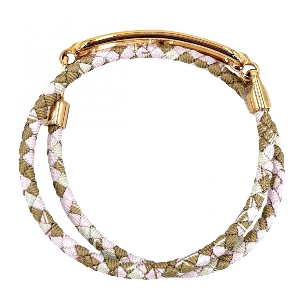 HERMES エルメス ブレスレット ルリドゥブルトゥール アクセサリー ピンク ブラウン 茶 ゴールド金具 レディース 約9.5g【中古品】