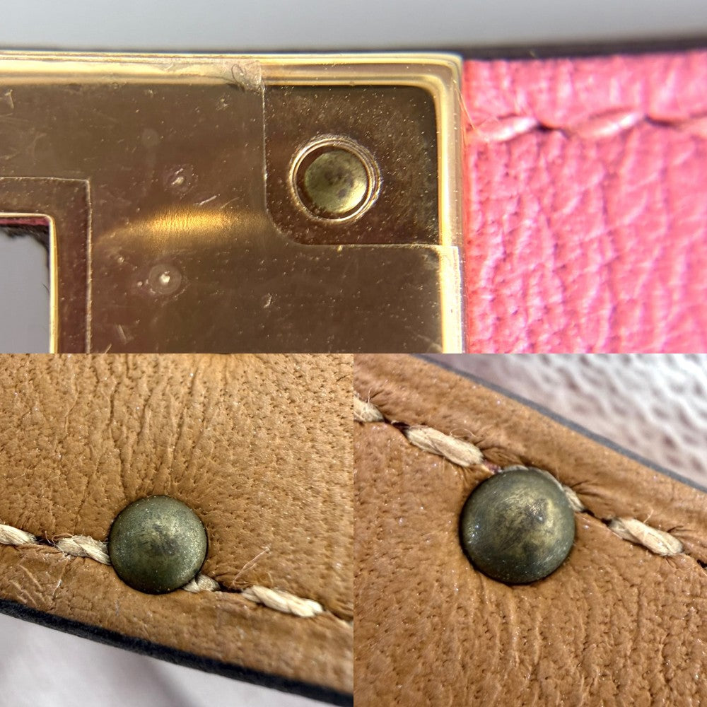 HERMES エルメス ブレスレット ミニケリー ドゥブルトゥール バングル アクセサリー レザー U刻印 ピンク ゴールド金具 レディース 約18.4g 2022年【中古品】