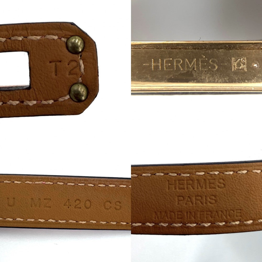HERMES エルメス ブレスレット ミニケリー ドゥブルトゥール バングル アクセサリー レザー U刻印 ピンク ゴールド金具 レディース 約18.4g 2022年【中古品】