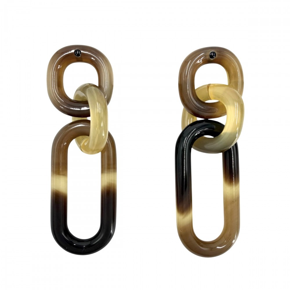 HERMES エルメス ピアス フープ スウィング アクセサリー バッファローホーン ブラック 黒 ブラウン 茶 シルバー金具 レディース 約11.4g【中古品】