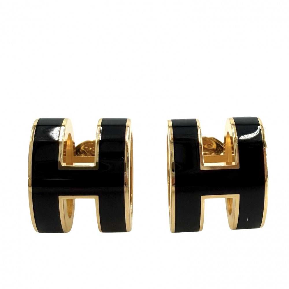 HERMES エルメス ピアス ポップアッシュ H アクセサリー ブラック 黒 ゴールド レディース 約5.1g【中古品】