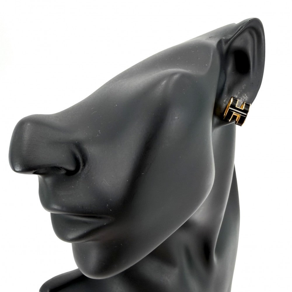 HERMES エルメス ピアス ポップアッシュ H アクセサリー ブラック 黒 ゴールド レディース 約5.1g【中古品】