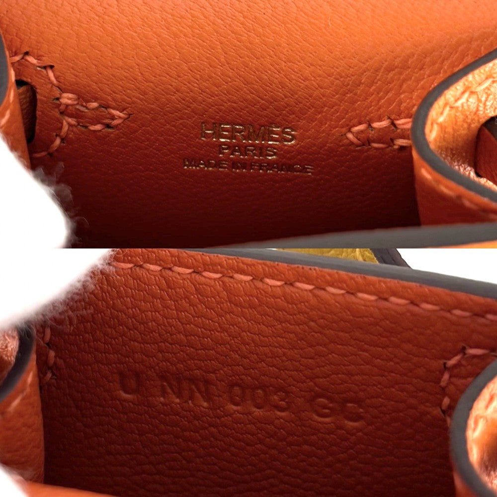 【開店SALE】 HERMES エルメス キーホルダー ビジュードサック ケリードール バッグチャーム 革 U刻印 レザー オレンジ イエロー ゴールド金具 レディース 2022年【中古品】