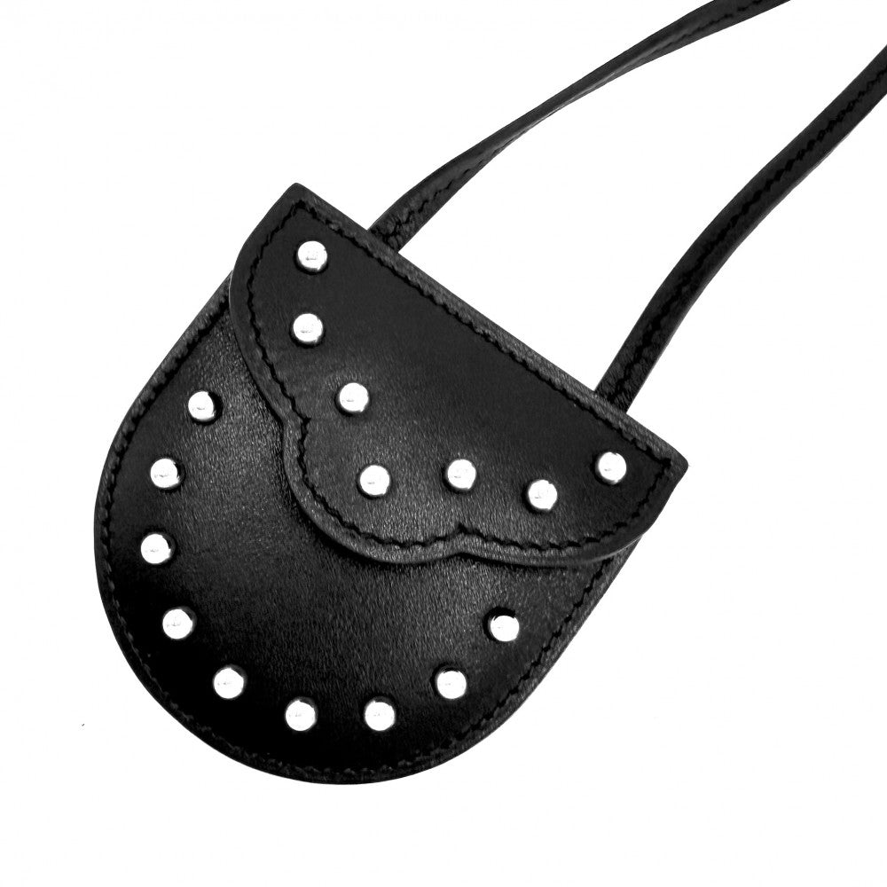 HERMES エルメス ネックレス カーナビー スタッズ ミニポーチ レザー ブラック 黒 シルバー金具 レディース【中古品】