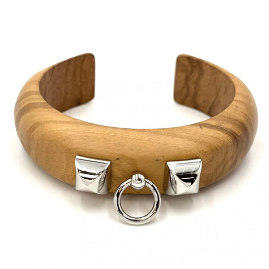 【開店SALE】 HERMES エルメス バングル コリエドシアン ブレスレット アクセサリー 小物 ウッド ブラウン 茶 シルバー金具 レディース 約25.8g【中古品】