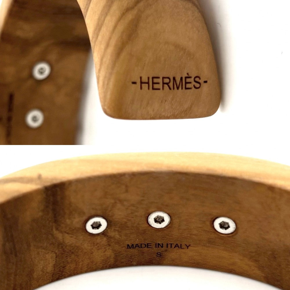 HERMES エルメス バングル コリエドシアン ブレスレット アクセサリー 小物 ウッド ブラウン 茶 シルバー金具 レディース 約25.8g【中古品】