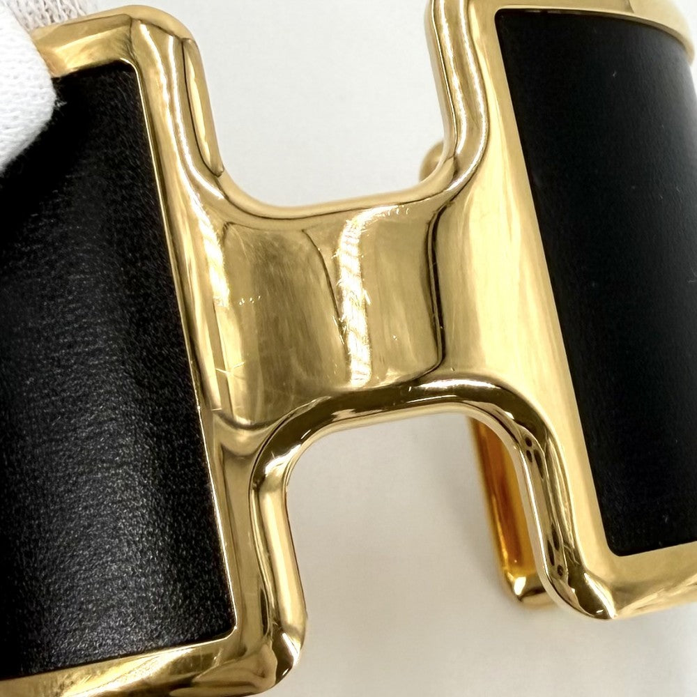 HERMES エルメス バングル オランプ レザーブレスレット アクセサリー ジュエリー 小物 ゴールド ブラック 黒 レディース 約66.4g【中古品】