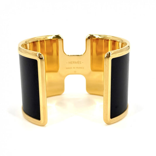 HERMES エルメス バングル オランプ レザーブレスレット アクセサリー ジュエリー 小物 ゴールド ブラック 黒 レディース 約66.4g【中古品】