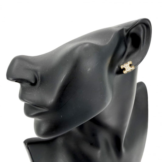 CELINE セリーヌ ピアス トリオンフ アクセサリー ラインストーン ゴールド レディース 約2.7g【中古品】