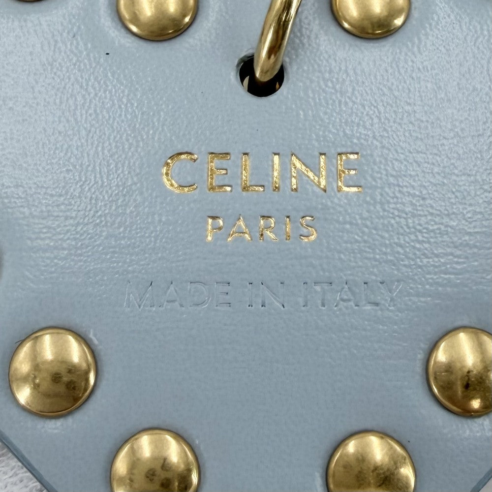 CELINE セリーヌ キーホルダー ポンポンチャーム トリオンフ ハート キーリング チャーム 羊毛 ベージュ ライトブルー ゴールド金具 レディース【中古品】