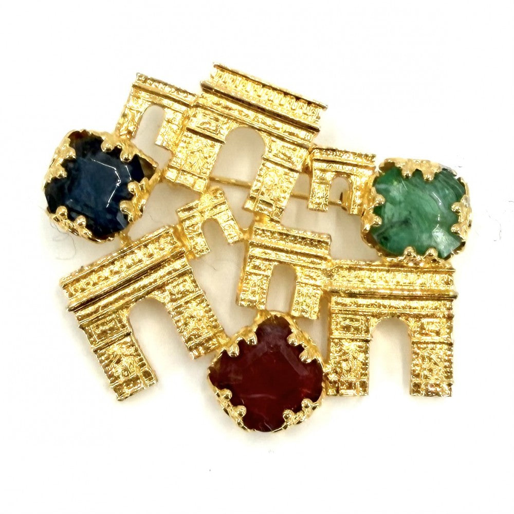 CELINE セリーヌ ブローチ 凱旋門 アクセサリー カラーストーン レディース 約30.9g【中古品】