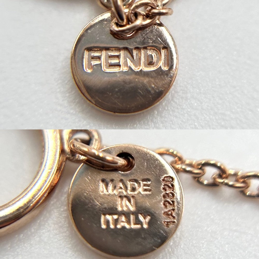 FENDI フェンディ ネックレス エフイズフェンディ ロゴ アクセサリー メンズ レディース 男女兼用 ラインストーン ピンクゴールド ユニセックス 約4.4g【中古品】