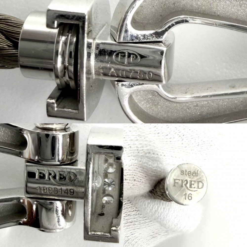 FRED フレッド ブレスレット フォース10 ラージモデル ジュエリー アクセサリー 18金WG Au750 メンズ レディース 16サイズ K18ホワイトゴールド ダイヤモンド カーキ系 ユニセックス 約16.7g【中古品】