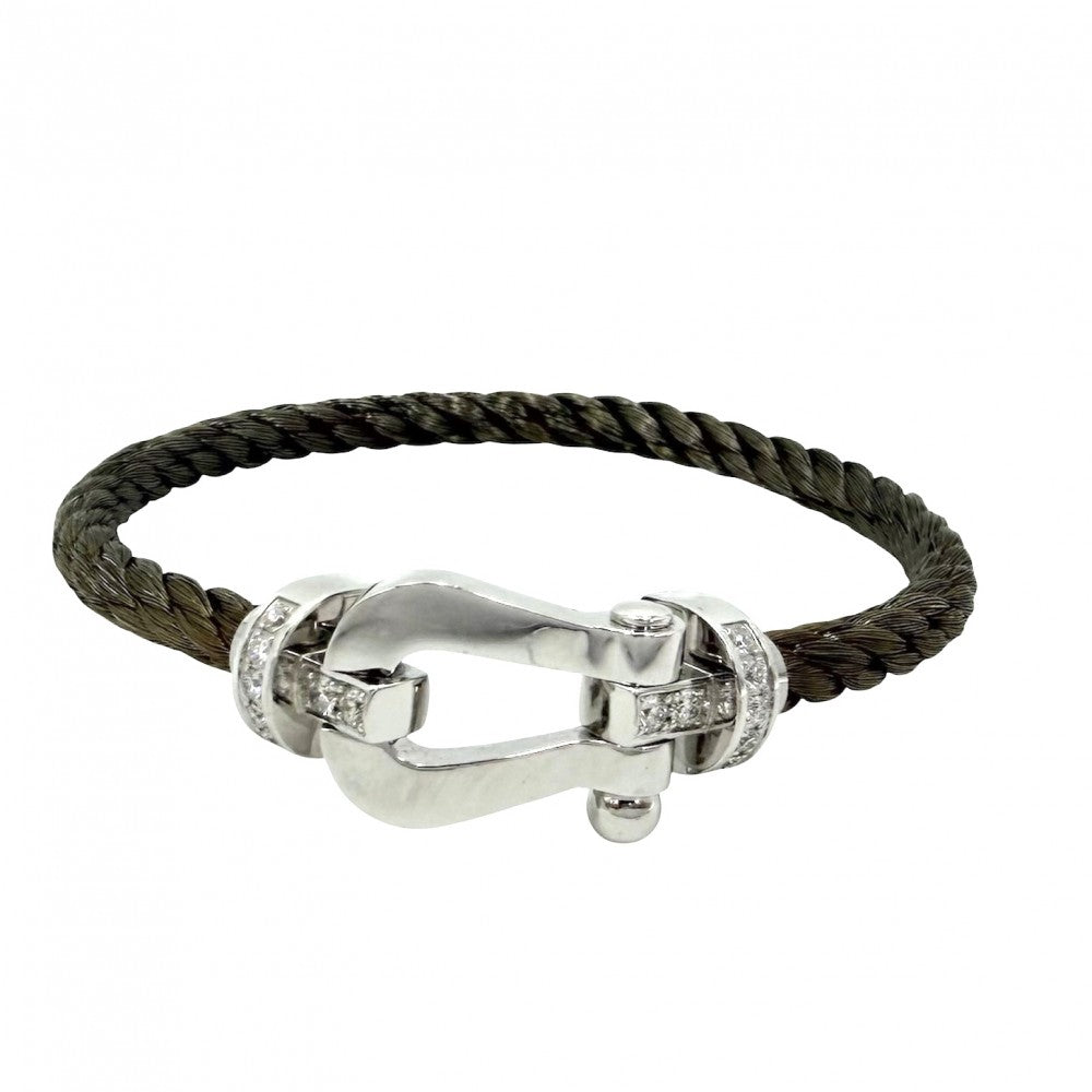 FRED フレッド ブレスレット フォース10 ラージモデル ジュエリー アクセサリー 18金WG Au750 メンズ レディース 16サイズ K18ホワイトゴールド ダイヤモンド カーキ系 ユニセックス 約16.7g【中古品】