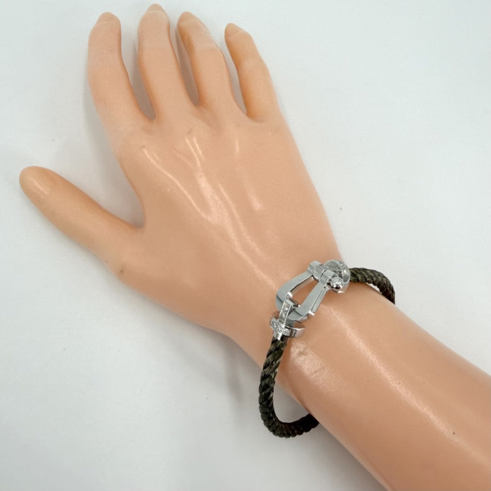 FRED フレッド ブレスレット フォース10 ラージモデル ジュエリー アクセサリー 18金WG Au750 メンズ レディース 16サイズ K18ホワイトゴールド ダイヤモンド カーキ系 ユニセックス 約16.7g【中古品】
