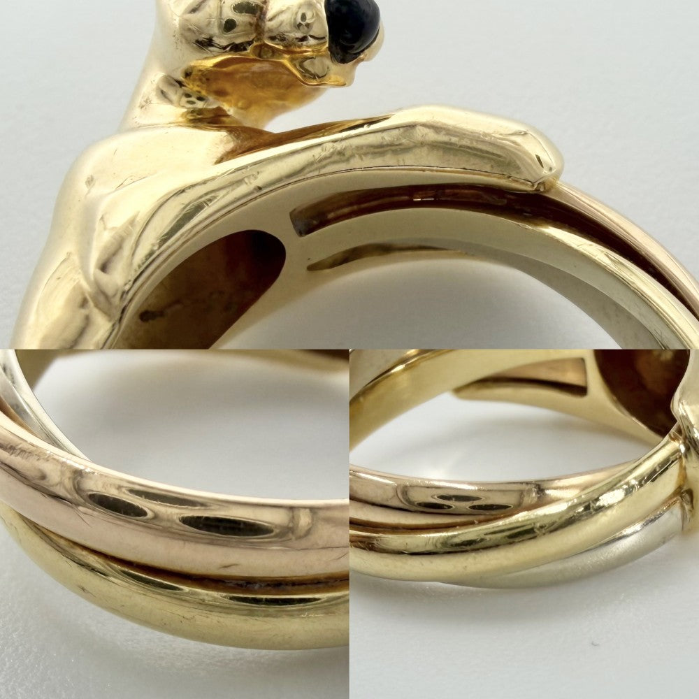 CARTIER カルティエ 指輪 パンテール トリニティ スリーカラー ジュエリー アクセサリーAu750 18金YG/PG/WG パンサー 豹 54サイズ K18イエローゴールド K18ホワイトゴールド K18ピンクゴールド エメラルド 約13号 レディース 約12.4g【中古品】