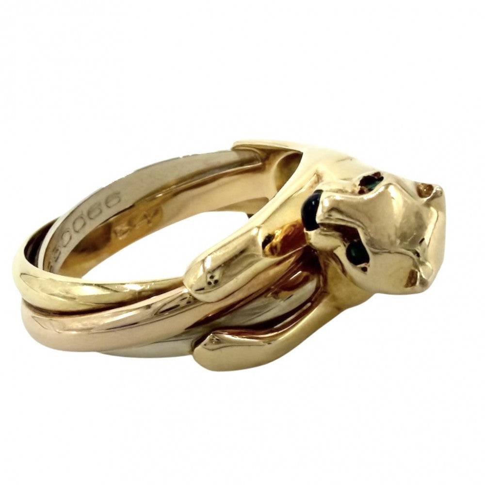 CARTIER カルティエ 指輪 パンテール トリニティ スリーカラー 18金YG/PG/WG パンサー K18イエローゴールド K18ホワイトゴールド K18ピンクゴールド エメラルド 約13号 レディース 約12.4g【中古品】