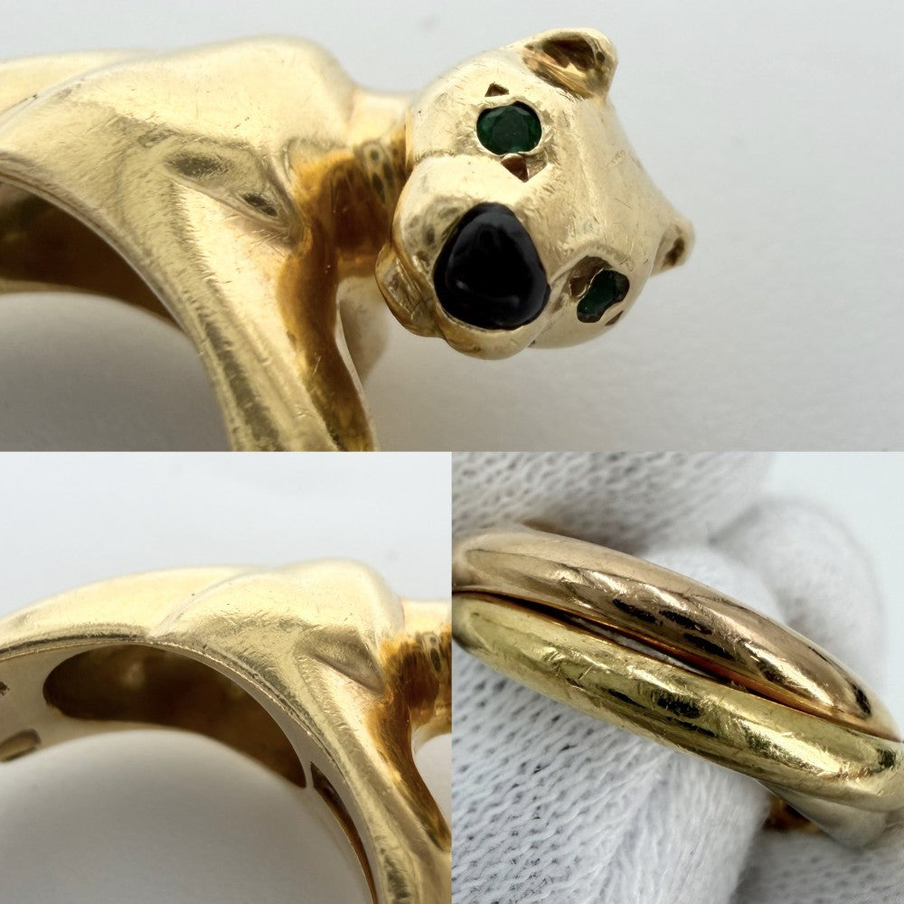 CARTIER カルティエ 指輪 パンテール リング トリニティ スリーカラー ジュエリー アクセサリー パンサー K18イエローゴールド K18ホワイトゴールド K18ピンクゴールド エメラルド 約11号 レディース 約10.9g【中古品】