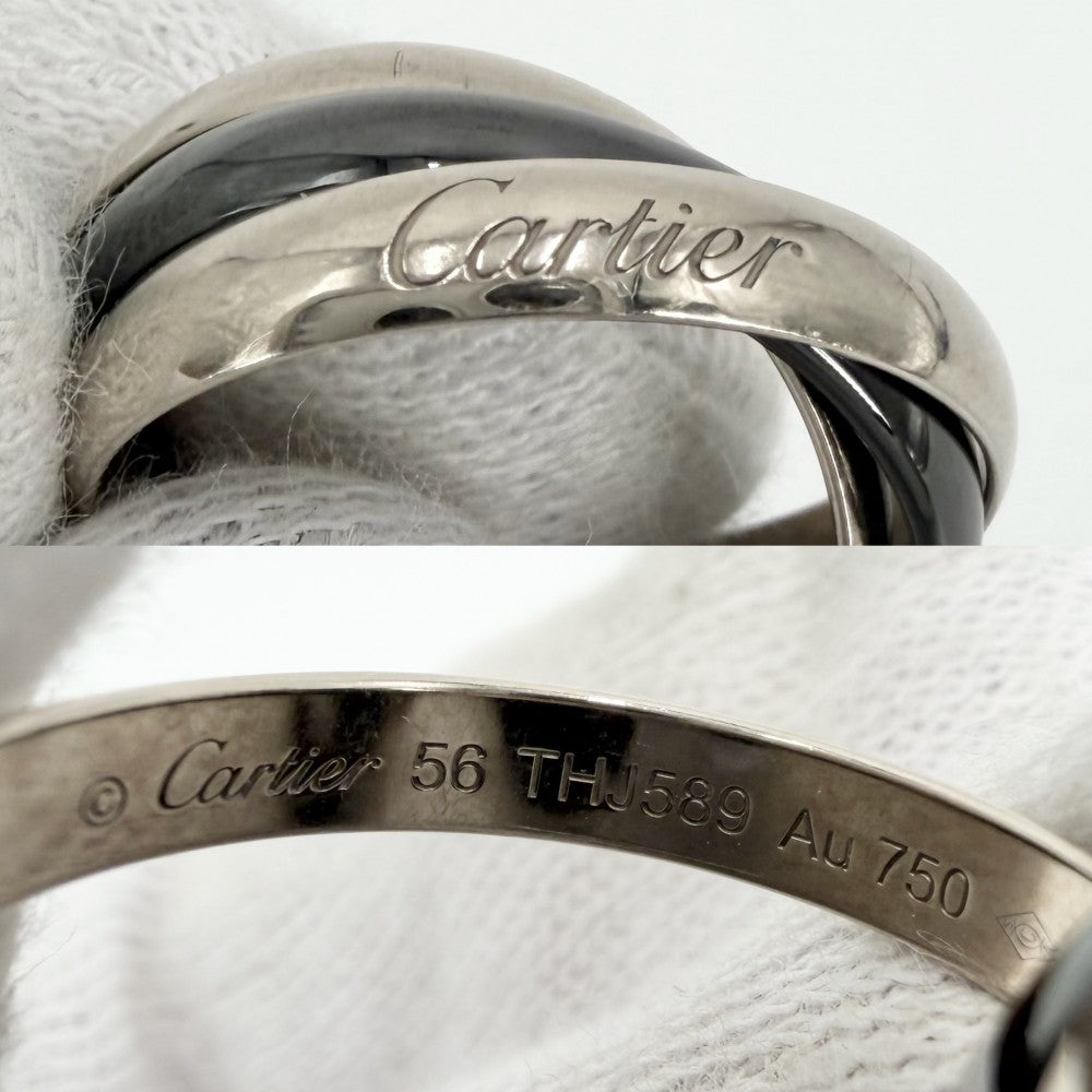 CARTIER カルティエ 指輪 トリニティリング アクセサリー ジュエリー Au750 18金WG 56サイズ K18ホワイトゴールド セラミック 約16号 ブラック 黒 シルバー レディース 約7.3g【中古品】