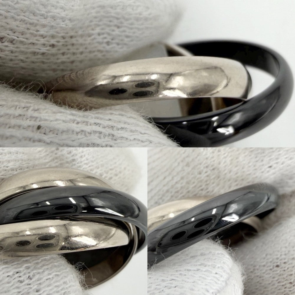 CARTIER カルティエ 指輪 トリニティリング アクセサリー ジュエリー Au750 18金WG 56サイズ K18ホワイトゴールド セラミック 約16号 ブラック 黒 シルバー レディース 約7.3g【中古品】