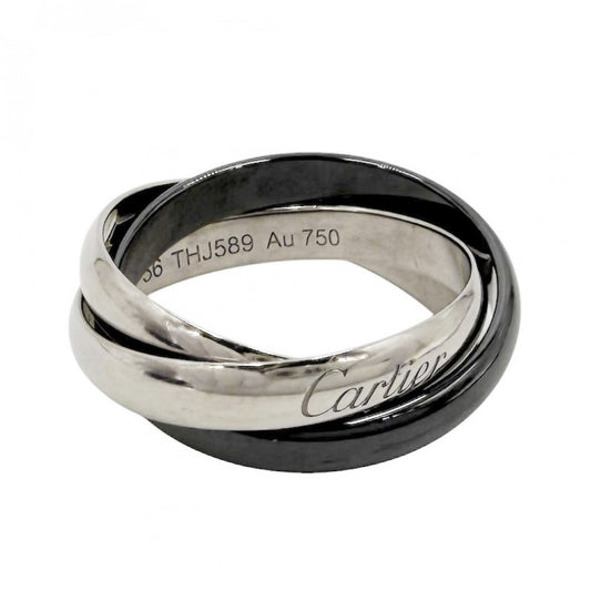 CARTIER カルティエ 指輪 トリニティリング アクセサリー ジュエリー Au750 18金WG 56サイズ K18ホワイトゴールド セラミック 約16号 ブラック 黒 シルバー レディース 約7.3g【中古品】