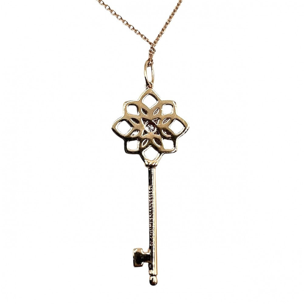【開店SALE】 TIFFANY&Co. ティファニー ネックレス ペンダント ウォーブンキー ジュエリー アクセサリー 18金PG Au750 K18ピンクゴールド ダイヤモンド レディース 約4.5g【中古品】