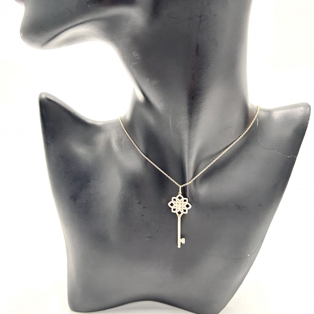 【開店SALE】 TIFFANY&Co. ティファニー ネックレス ペンダント ウォーブンキー ジュエリー アクセサリー 18金PG Au750 K18ピンクゴールド ダイヤモンド レディース 約4.5g【中古品】