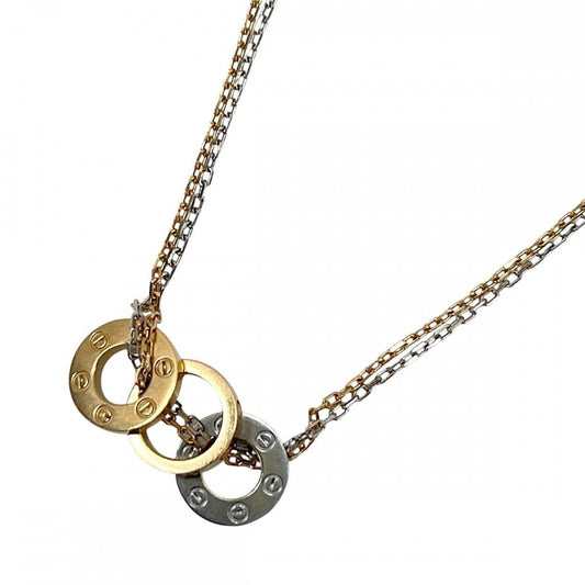 CARTIER カルティエ ネックレス ラブ スリーフープ ペンダント ジュエリー Au750 アクセサリー K18ピンクゴールド K18ホワイトゴールド ダイヤモンド レディース 約8.8g【中古品】