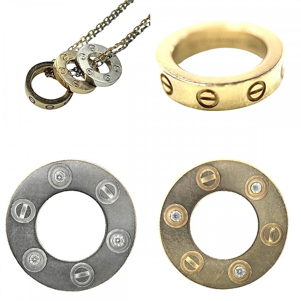 CARTIER カルティエ ネックレス ラブ スリーフープ ペンダント ジュエリー Au750 アクセサリー K18ピンクゴールド K18ホワイトゴールド ダイヤモンド レディース 約8.8g【中古品】