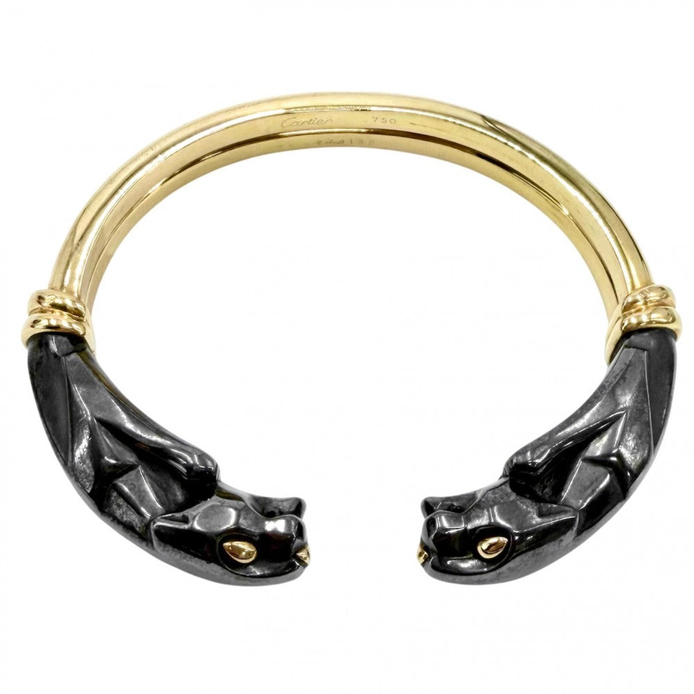 【開店SALE】 CARTIER カルティエ バングル パンテール ジュエリー アクセサリー シルバリウム Au750 18金YG メンズ レディース ブレスレット K18イエローゴールド シルバー800 ブラック 黒 ゴールド ユニセックス 約52.5g【中古品】