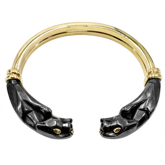 【開店SALE】 CARTIER カルティエ バングル パンテール ジュエリー アクセサリー シルバリウム Au750 18金YG メンズ レディース ブレスレット K18イエローゴールド シルバー800 ブラック 黒 ゴールド ユニセックス 約52.5g【中古品】