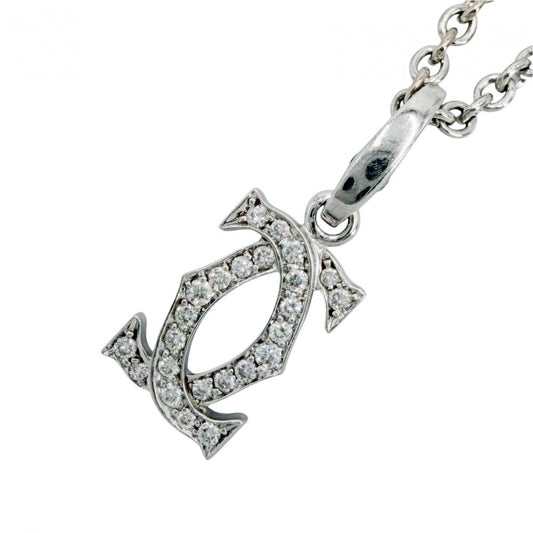CARTIER カルティエ ネックレス フォルサ チェーン 2Cチャーム セット ペンダント 18金WG Au750 ジュエリー アクセサリー K18ホワイトゴールド ダイヤモンド レディース 約10.7g【中古品】