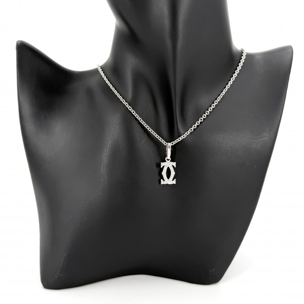 CARTIER カルティエ ネックレス フォルサ チェーン 2Cチャーム セット ペンダント 18金WG Au750 ジュエリー アクセサリー K18ホワイトゴールド ダイヤモンド レディース 約10.7g【中古品】