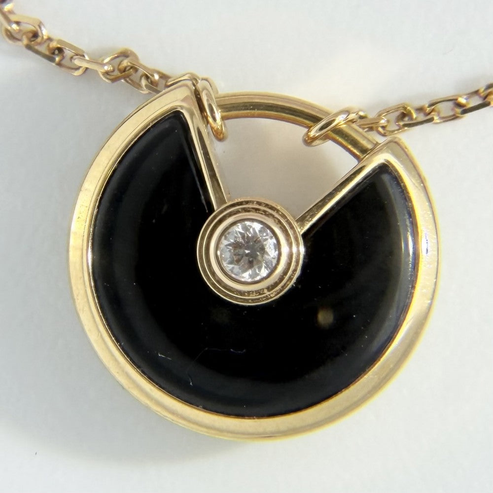 CARTIER カルティエ ネックレス アミュレット ドゥ カルティエ アクセサリー ジュエリー 18金PG Au750 K18ピンクゴールド オニキス ダイヤモンド レディース 約2.8g【中古品】