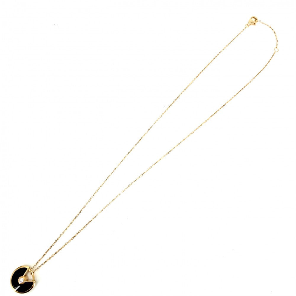 CARTIER カルティエ ネックレス アミュレット ドゥ カルティエ アクセサリー ジュエリー 18金PG Au750 K18ピンクゴールド オニキス ダイヤモンド レディース 約2.8g【中古品】