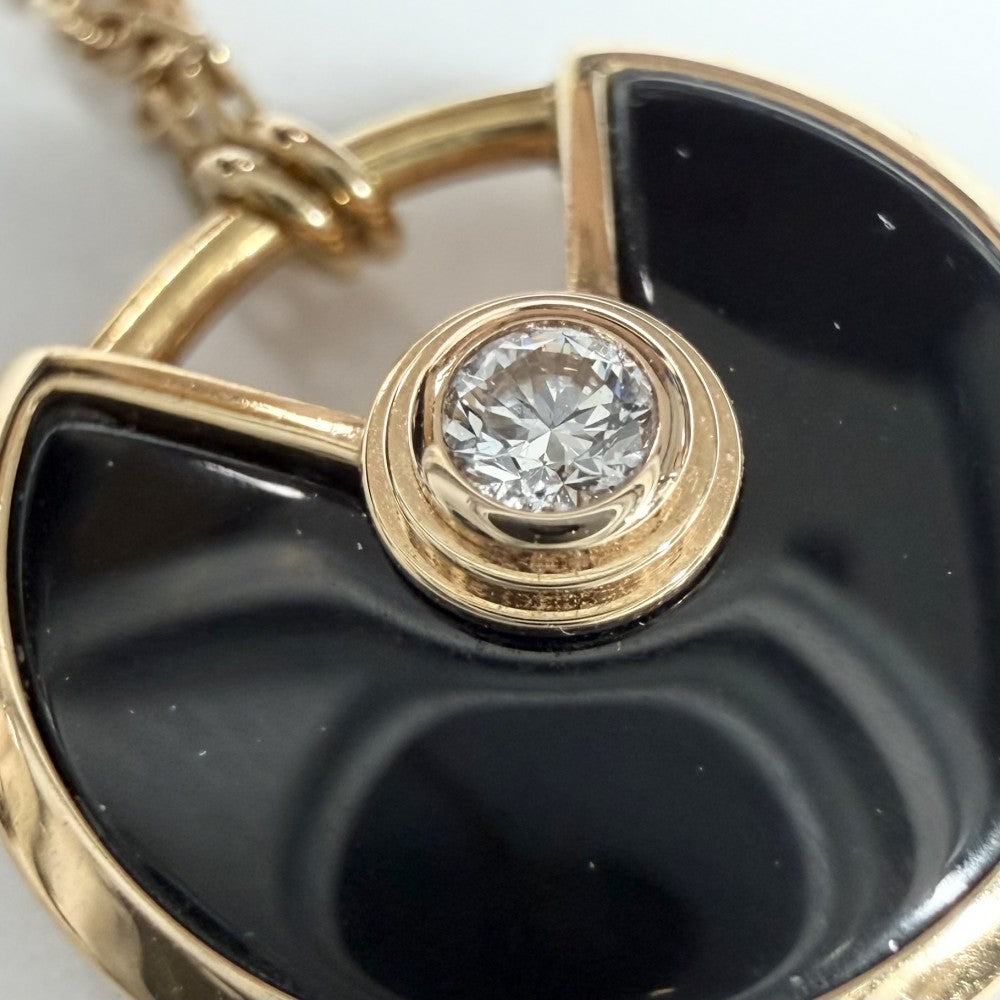 CARTIER カルティエ ネックレス アミュレット ドゥ カルティエ アクセサリー ジュエリー 18金PG Au750 K18ピンクゴールド オニキス ダイヤモンド レディース 約2.8g【中古品】