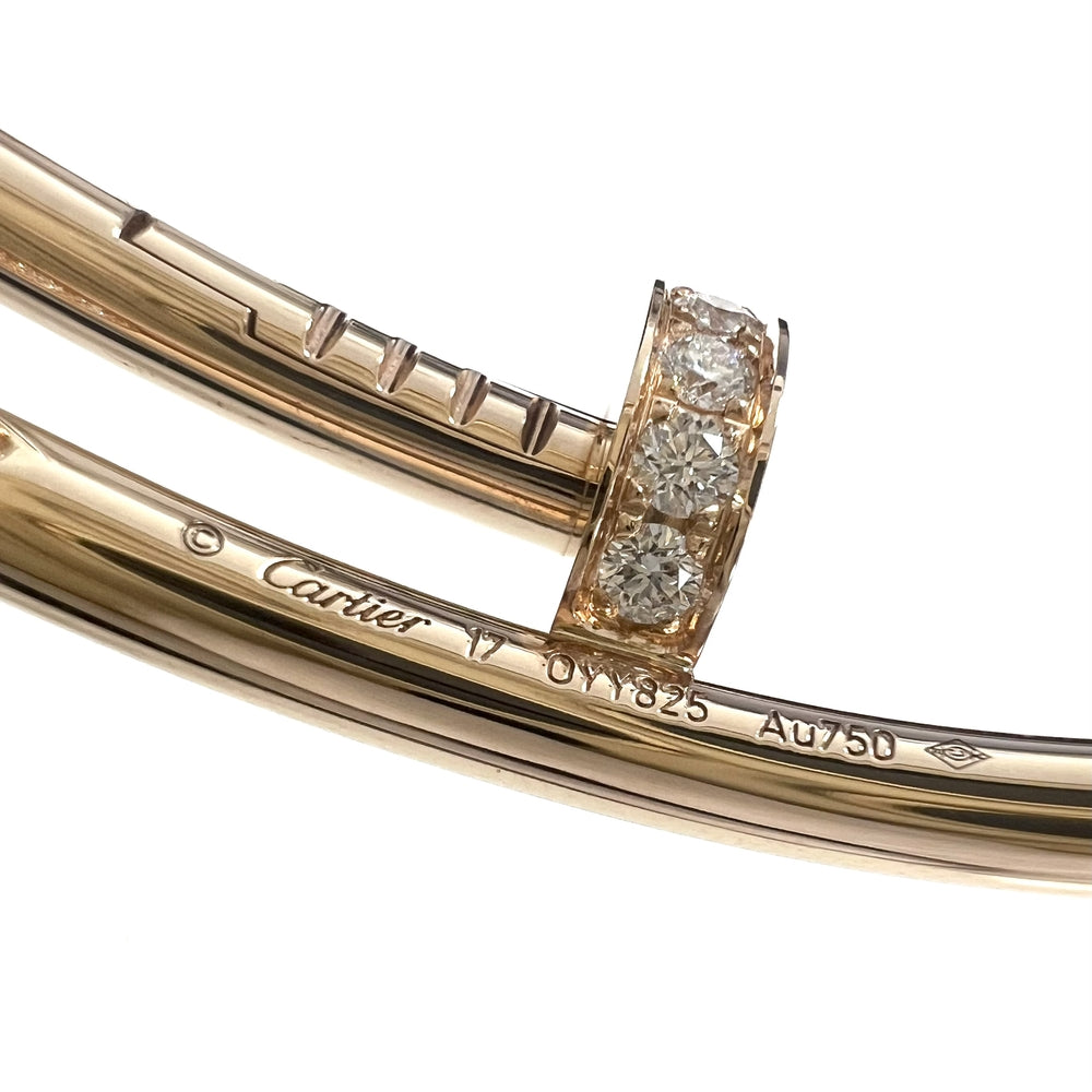 CARTIER カルティエ バングル ブレスレット ジュストアンクル クラシックモデル 釘 18金PG Au750 ジュエリー アクセサリー 17サイズ K18ピンクゴールド ダイヤモンド レディース 約31.8g【中古品】