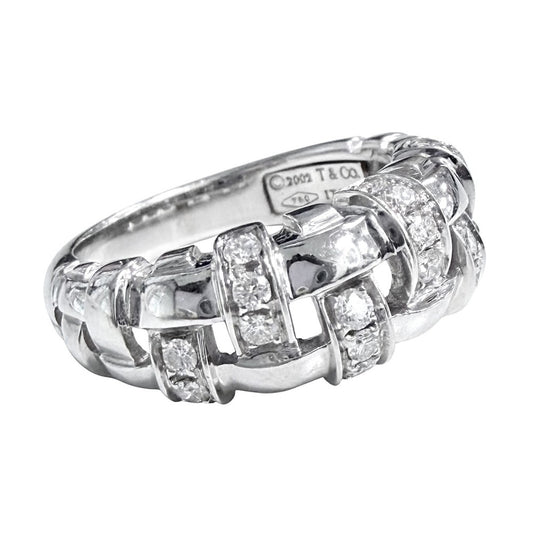 TIFFANY&Co. ティファニー 指輪 ウォーブン リング ジュエリー アクセサリー 18金WG Au750 K18ホワイトゴールド ダイヤモンド 約12.5号 レディース 約6.6g【中古品】