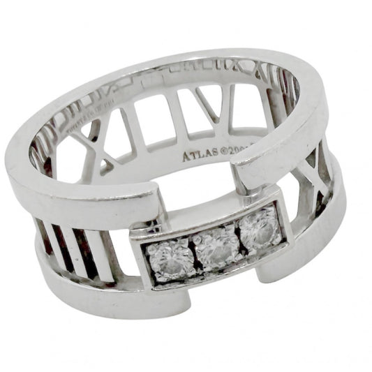 TIFFANY&Co. ティファニー 指輪 アトラス オープン リング ジュエリー アクセサリー Au750 18金WG K18ホワイトゴールド ダイヤモンド 約12.5号 レディース 約7.5g【中古品】