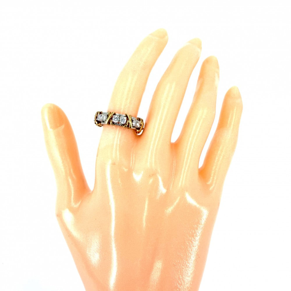 TIFFANY&Co. ティファニー 指輪 ジャンシュランバージェ　シュランバーゼ 16Pダイヤリング ジュエリー アクセサリー Sixteen Stone by Tiffany クロスステッチ 750 18金YG Pt950プラチナ 18Kイエローゴールド ダイヤモンド1.14ct 約10号 60099365 ゴールド シルバー レディース 約8.8g【中古品】