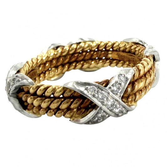 TIFFANY&Co. ティファニー 指輪 ジャンシュランバージェ X リング アクセサリー ジュエリー Pt950プラチナ 18Kイエローゴールド ダイヤモンド0.28ct 約11号 ゴールド シルバー レディース 約6.3g【中古品】