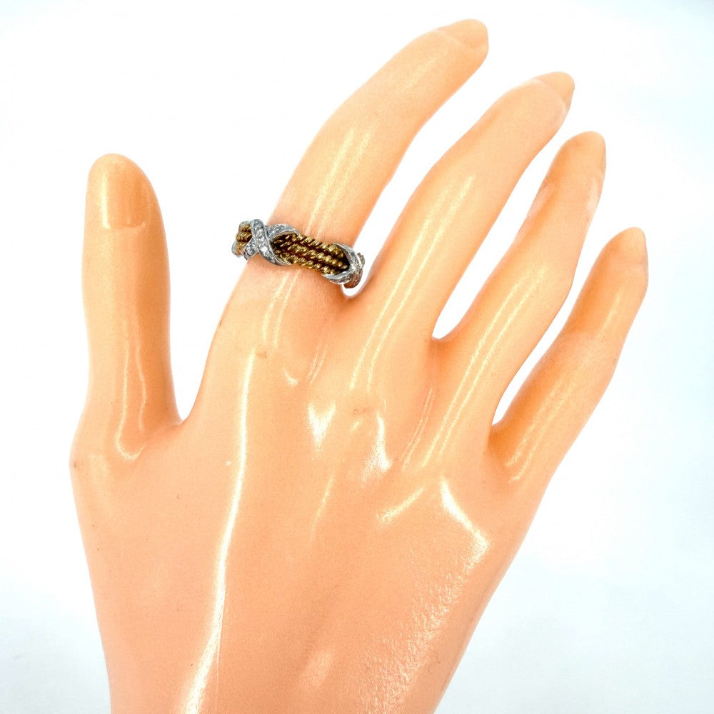 TIFFANY&Co. ティファニー 指輪 ジャンシュランバージェ X リング アクセサリー ジュエリー Pt950プラチナ 18Kイエローゴールド ダイヤモンド0.28ct 約11号 ゴールド シルバー レディース 約6.3g【中古品】
