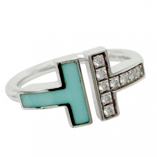 【開店SALE】 TIFFANY&Co. ティファニー 指輪 ティファニーT Tワイヤーリング ジュエリー 18金WG Au750 K18ホワイトゴールド ダイヤモンド0.07ct 約9号 64028146 ブルー 青 シルバー レディース 約4.4g【中古品】