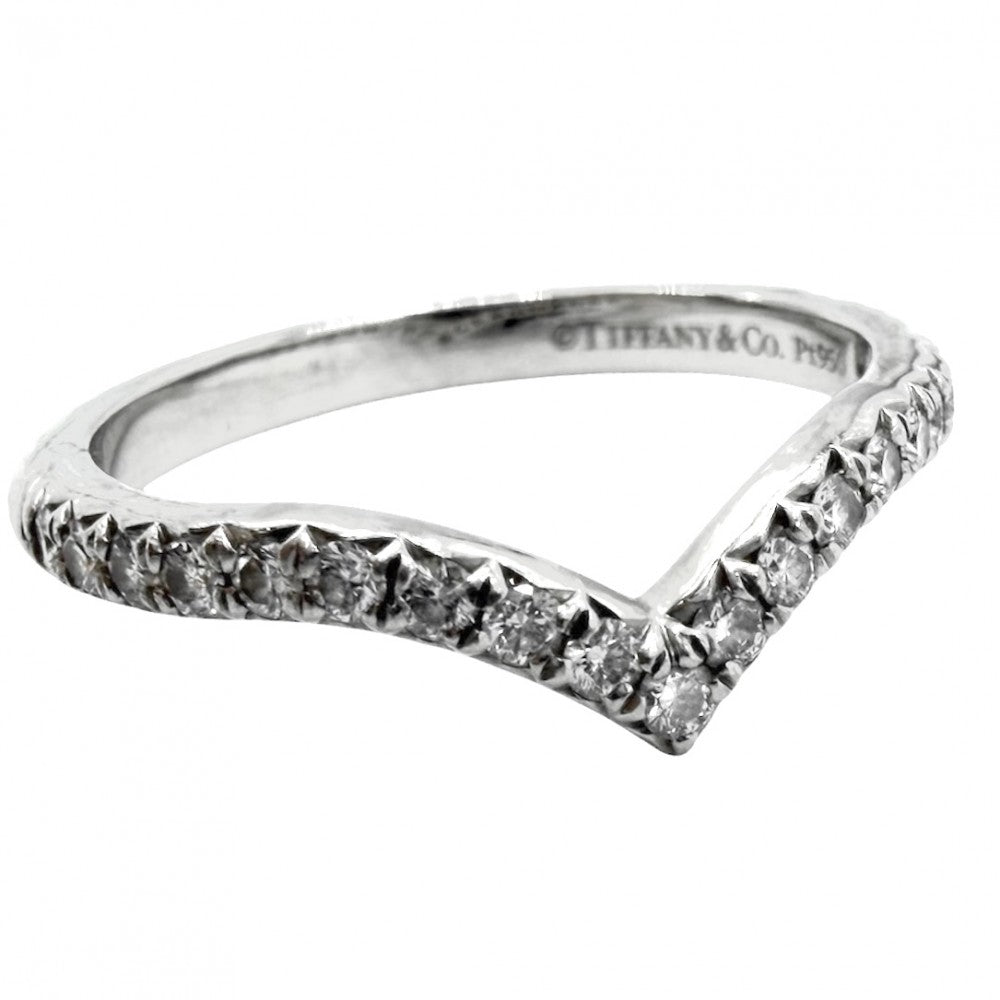 TIFFANY&Co. ティファニー 指輪 ソレスト Vバンドリング ジュエリー アクセサリー Pt950プラチナ ダイヤモンド 約7.5号 レディース 約2.9g【中古品】