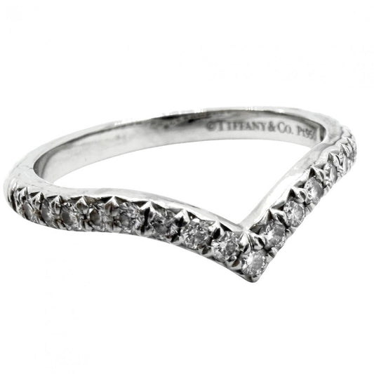 TIFFANY&Co. ティファニー 指輪 ソレスト Vバンドリング ジュエリー アクセサリー Pt950プラチナ ダイヤモンド 約7.5号 レディース 約2.9g【中古品】